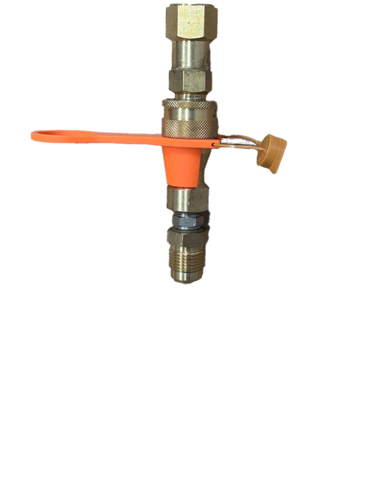 Schnellkupplungsadapter mit beidseitigen Rückschlagventilen, Sicherungsbügel und Plombe, gerade